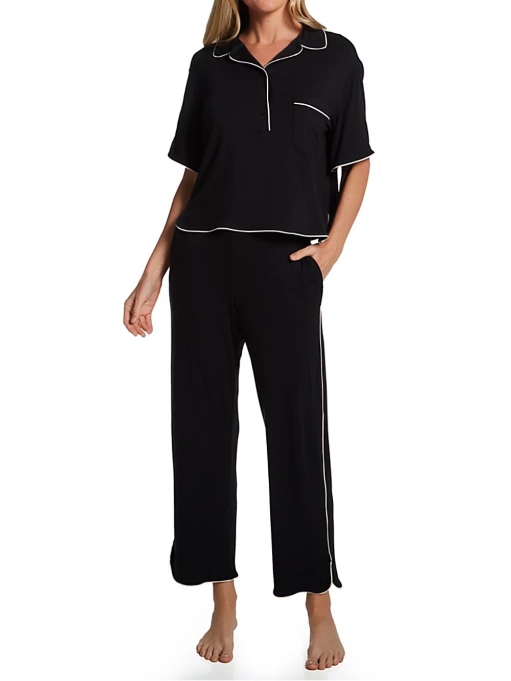 Tommy John Downtime Short Sleeve Pajama Pant Set Modal Blend Black Size Small